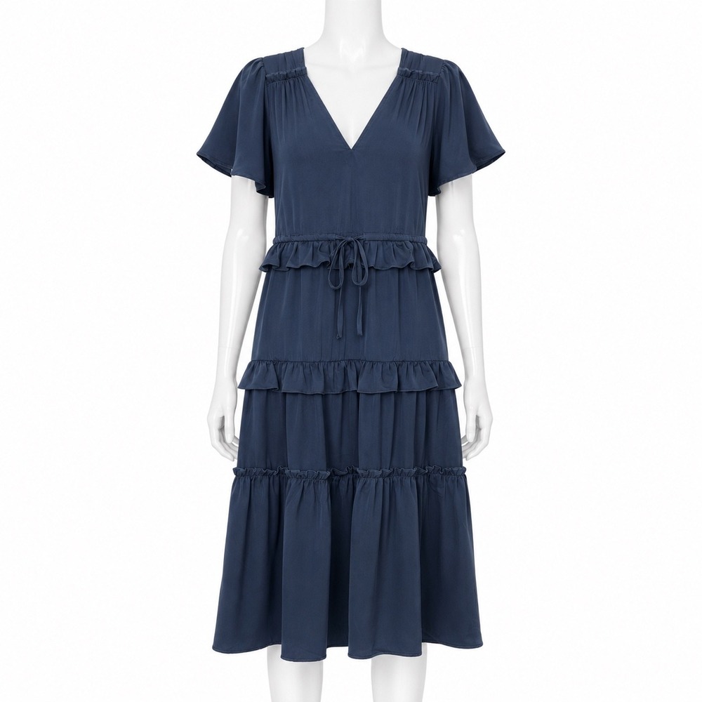 Pinch Tiered Ruffle Midi Maxi Dress Women's Small Blue Boho Peasant Oversized